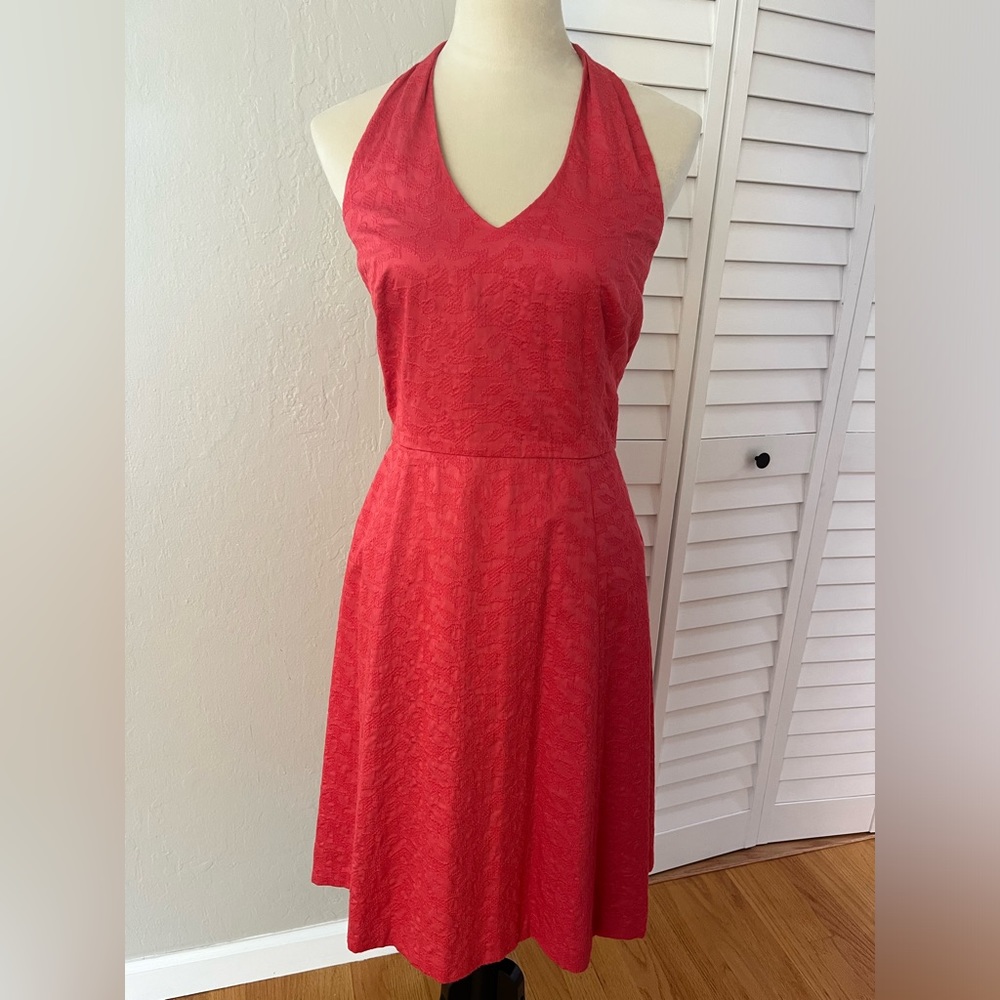 Ann Taylor Coral Halter Embossed Dress (2)